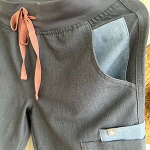 Figs XS  cargo scrub pants chambray denim color